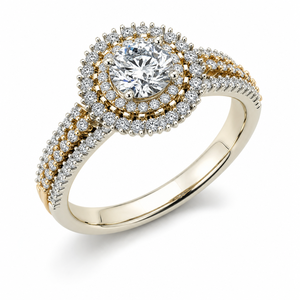 0.70 CTS Brilliant Lab Grown Diamond Double Halo IGI Certified Engagement <b>Ring</b> Pav <b>Split</b> Shank Two Tone Gold Anniversary Party - Product Image 1