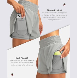 Shorts d'entraînement légers pour femmes 2-en-1, shorts de sport, yoga et course à pied avec doublure intégrée, taille élastique et poche latérale - Product Image 5