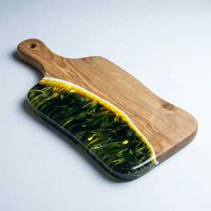 Planche de service artisanale en résine océanique et bois d'acacia, motif vague bleue, plateau à charcuterie en époxy, plateau à fromage avec poignée, petite taille - Product Image 2