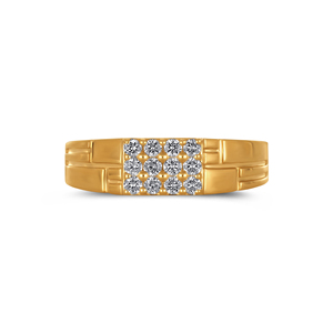 Wholesale 14K Solid Gold <b>Men</b>’s <b>Ring</b> Contemporary Diamond Cluster Jewelry Polished Yellow Gold Band with Engraved Geometric - Product Image 3