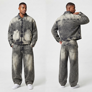 Ensemble veste en jean oversize et jean large pour homme – Style streetwear décontracté – Survêtement en jean délavé - Product Image 1