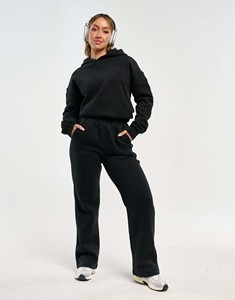 Women Black Hooded Tracksuit Full Sleeve Solid Color Casual Sweatshirt And <b>Pants</b> Set With Side Pockets Breathable Autumn Wear - Product Image 2