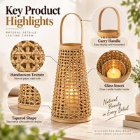 Lanterne en corde de papier en gros avec insert en verre, porte-bougie tressé naturel pour la décoration intérieure bohème, collections de vente au détail