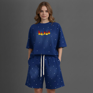 OEM/ODM 100% Cotton Women's 2 color Short <b>Set</b> Custom Silk Screen Printed Logo Oversized Drop Shoulder Comfortable 2 Piece <b>Set</b> - Product Image 4