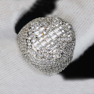 Men's Hip Hop Style Cluster <b>Cross</b> <b>Ring</b> with Baguette Cut Moissanite Diamond 925 Sterling <b>Silver</b> Rhodium Plated Engagement <b>Ring</b> - Product Image 4