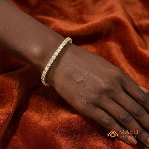 Pulsera de Tenis de Moissanita en Tono Dorado para Mujer, Cadena Fina y Eslabones, Piedras Redondas, Joyería de Moda, Regalos Elegantes para Aniversario - Product Image 5