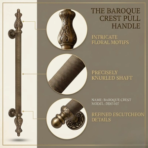 Modern Baroque Crest Door <b>Handle</b> Brass Antique Gold Finish Luxury Decorative Pull Premium Interior Exterior Door Hardware - Product Image 3