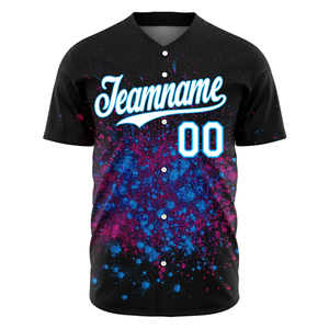 Maillots de baseball haut de gamme avec chemises en mesh de qualité supérieure et maillot à col en V avec boutons sur le devant, manches courtes, noir - Product Image 2