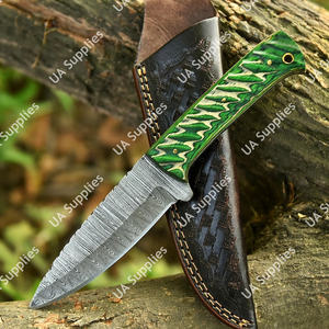 Couteau de chasse et de camping à lame fixe en acier Damas, manche en bois Pakka, étui en cuir, vente en gros, personnalisable, couteau à pointe tombante - Product Image 5
