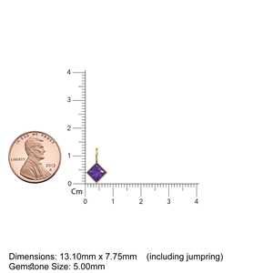 Colgante de oro amarillo macizo de 14k con amatista africana de 5mm, engaste para joyería / Piedra de nacimiento de septiembre / Corte princesa púrpura - Product Image 2