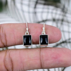 Elegant Women's 925 Sterling <b>Silver</b> Black Onyx Bohemian Style <b>Dangle</b> <b>Earrings</b> Octagon Shape for Weddings Parties Jewelry - Product Image 1