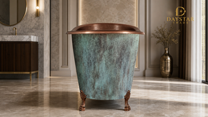 Bañera de Cobre Antiguo con Patas de Gato de Daystar Trade, Bañera Independiente de Estilo Vintage con Forma Irregular, Acabado en Pátina Verde, Bañera de Lujo Hecha a Mano - Product Image 1
