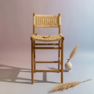 Solid Wood <b>Bar</b> <b>Stool</b> Hand Woven Rush Seat <b>High</b> Dining Chair With Backrest For Counter Kitchen Island Cafe Restaurant Furniture - Product Image 2
