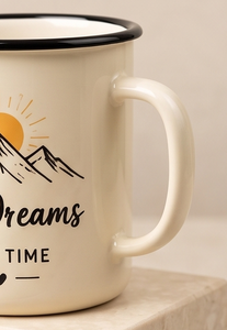 OEM Iron Enamel <b>Mug</b> Inspirational Design Big Dreams Take Time Cream Metal Coffee Cup Wholesale Factory Direct Global Sourcing - Product Image 4