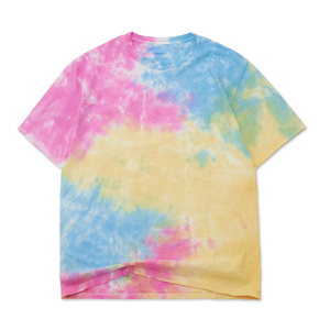 T-shirt à manches courtes tie-dye pour homme, col rond, coupe classique, tricoté, décontracté, avec motif tie-dye bleu, rose, jaune - Product Image 2