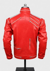 Premium Genuine Sheepskin Red <b>Leather</b> Winter Biker <b>Jacket</b> <b>Men</b> Detachable Sleeves Stand Collar Multi Zipper Front MJ <b>Leather</b> - Product Image 6