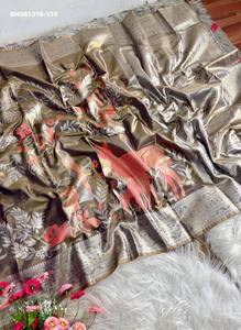 Collection Premium de Saris en Soie avec Motifs Animaux - Arbre-Fleur sur le Thème de la Jungle, Ensemble de Saris avec Broderie Zari, Vente en Gros - Product Image 5