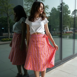 Falda envolvente atractiva de color rosa melocotón y diseño de estampado geométrico para niñas y mujeres en una mezcla cómoda de estilo Boho - Product Image 6