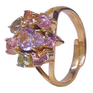 Bague Classique pour Femme en Argent Sterling 925 Plaqué Or, Design Unique, Sertie de Plusieurs Pierres de Tourmaline, Idéale pour les Mariages - Product Image 1