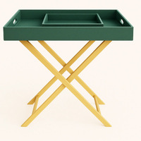 Plateau pliable en cuir PU avec support métallique, plateau de service vert en cuir, table de rangement pliable en cuir avec support en X