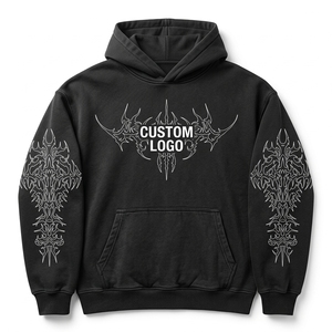 Sudadera con capucha gótica de moda con arte lineal, negra, oversize, estilo urbano, de forro polar, con logo personalizado, de peso pesado, casual, grunge, vintage - Product Image 2