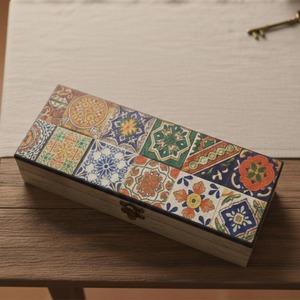 wooden Style Wooden Jewelry Box With Tile Pattern Design Rectangle <b>Storage</b> Box Bedroom living room dining room <b>table</b> <b>storage</b> box - Product Image 4