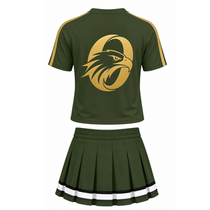 Conjunto de Uniforme Deportivo Verde Oliva con Estampado Dorado, Camiseta de Manga Corta y Falda Plisada, Ropa Deportiva para Equipos, Entrenamiento y Práctica, Personalizable - Product Image 2