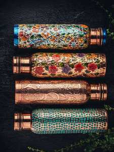 Hammered Cylindrical Copper <b>Water</b> <b>Bottle</b> with Lid Leak Proof Insulated Eco-Friendly Portable <b>Metal</b> Drinkware for Home - Product Image 6