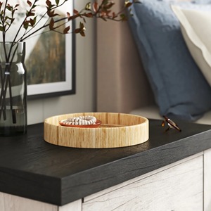 Plateau décoratif rond en bambou avec motif tressé pour table à manger, style rustique, emballage individuel - Product Image 4