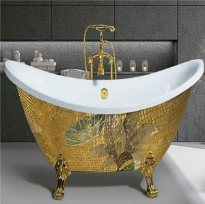 Baignoire double luxueuse nickelée avec revêtement extérieur en mosaïque et base en cuivre, disponible à prix de gros. - Product Image 3