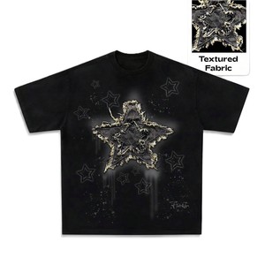 Camiseta de Hombre con Estampado Oversize de Buena Calidad, Venta al por Mayor, Diseño Gráfico de Estrella Desgastada, Estilo Y2K, Streetwear, Marca Privada, Proveedor OEM - Product Image 5