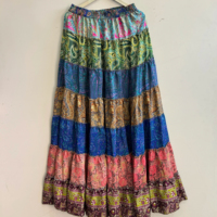 Jupe longue évasée patchwork bohème pour femme, style gitane, jupe de danse, longueur ras du sol