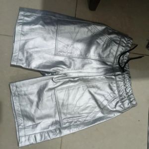 Custom Men's Metallic Silver PU <b>Leather</b> <b>Jacket</b> & Shorts Set – Fashion Streetwear Outfit - Product Image 5