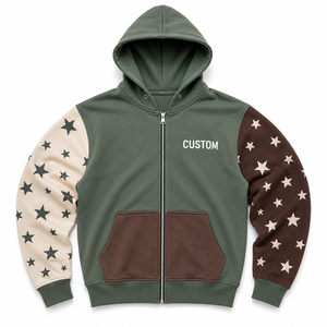 Wholesale Star Sleeve Color Block Hoodie Custom Logo Full Zip Contrast Panel Graphic Zipper Hoodies Private <b>Label</b> Manufacturer - Product Image 2