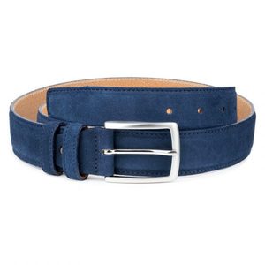 Cinturón de Cuero Genuino Azul Marino, Piel de Vaca, Color Sólido, Hebilla Rectangular Plateada, Estilo Formal, 2.5 Pulgadas de Ancho, Duradero - Product Image 1