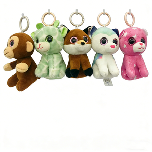 Set de llaveros de peluche de animales de la selva mini de ojos grandes con purpurina surtida personalizada, mono, jirafa verde, zorro, gato pastel, gato estrella rosa - Product Image 5