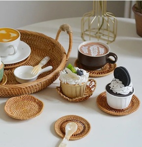 Drink Hand <b>Woven</b> Rattan <b>Placemat</b> Braided Rattan Coaster <b>Placemat</b> with Holder - Product Image 3