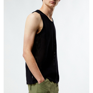 Men's Black <b>Mesh</b> Sleeveless Tank <b>Top</b> O-Neck Knitted Breathable Casual Wear - Product Image 3