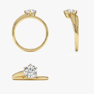 Bague de fiançailles en or jaune avec diamant rond taille brillant, style classique pour femme - Product Image 5
