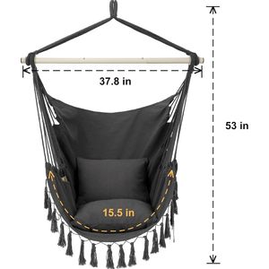 Dark Grey Macrame <b>Hammock</b> Chair Large Hanging Swing with 2 Cushions & Pocket Max 500 Lbs Capacity - Product Image 2
