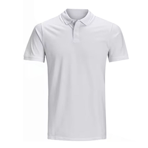 เสื้อโปโลแขนสั้นสีขาวสำหรับผู้ชาย ผ้าฝ้าย 100% สไตล์ลำลอง ระบายอากาศได้ดี สีพื้น ทอแบบธรรมดา ทรงปกติ - Product Image 3