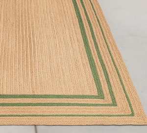 พรมปูพื้นทำจากเส้นใยธรรมชาติถักด้วยมือ พร้อมขอบสีเขียว สไตล์ชนบทโบฮีเมียน - Product Image 1