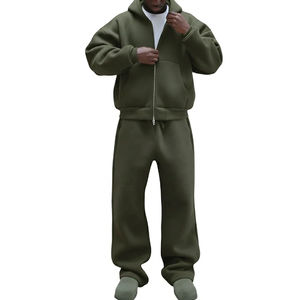 New Boxy Fit <b>Hoodie</b> Men Drop Shoulder Zipper Tracksuits With Baggy Sweatpants 100% Cotton Thick Fleece Soft Fabric Best Quality - Product Image 2