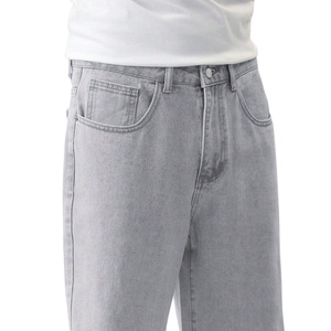 Mens <b>Light</b> Grey Straight Leg Denim Jeans Loose Fit Washed Cotton Casual Fashion <b>Trousers</b> Comfortable Vintage Style Pants - Product Image 3