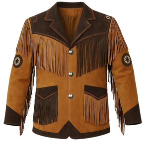 Western Unisex Cowboy Horse Riding <b>Suede</b> Leather <b>Jacket</b> Breathable Winter Tassel High Street Style Customized Color - Product Image 3