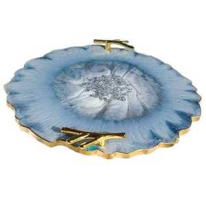 ถาดไม้พรีเมียมและเรซิ่นอีพ็อกซี่สีเทอร์ควอยซ์ทรงกลม ขอบไม้ธรรมชาติ แผ่นไม้เสิร์ฟสไตล์โมเดิร์น ของตกแต่งบ้านแนวศิลปะ - Product Image 1