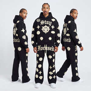 Conjunto Deportivo Personalizado para Hombre con Bordado, Sudadera con Capucha y Pantalones Anchos de Felpa de Algodón, Fabricante OEM ODM - Product Image 1