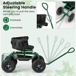 Carrello da Giardino Verde con Sedile Girevole Regolabile in Altezza e Vano Porta Attrezzi - Product Image 5