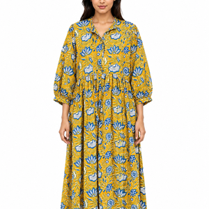 Beautiful floral Cotton Block Printed dress Dress For Casual wear Hand Block Printed Dress - Product Image 1