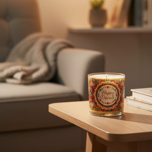 Vela Aromática Decorativa Festiva en Frasco de Vidrio Ecológico con Cera de Soya y Arte Mandala para Diwali, Navidad y Año Nuevo - Product Image 2